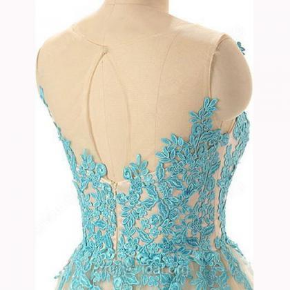Beading A-line Tulle Appliques Lace Scoop Neck..
