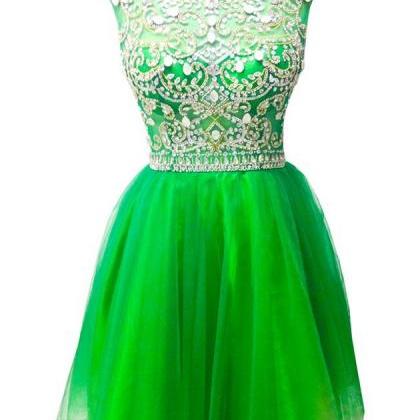 Pretty A-line Scoop Neck Tulle Sleeveless Beading..