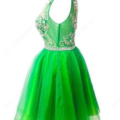 Pretty A-line Scoop Neck Tulle Sleeveless Beading..