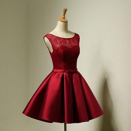 Red Short Appliques Lace Homecoming Dresses Junior..