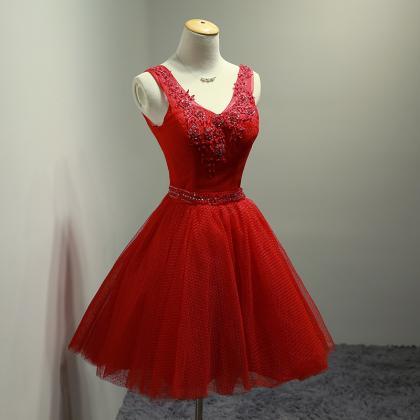 A-line Short Beading Appliques Lace Homecoming..