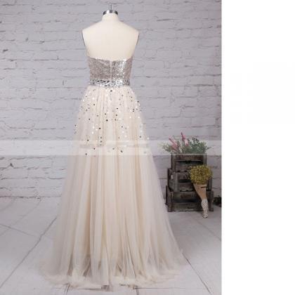 Princess Sweetheart Tulle Sequined Sweep Train..