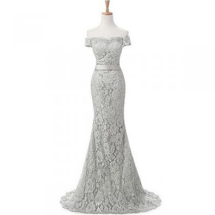 Silver Trumpet/mermaid Off-the-shoulder Lace Sweep..