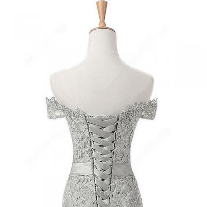 Silver Trumpet/mermaid Off-the-shoulder Lace Sweep..