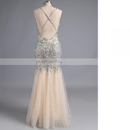 Exclusive V-neck Backless Floor-length Tulle..