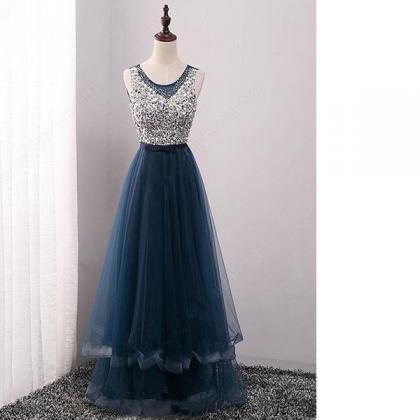 Sparkly A-line Scoop Neck Tulle Floor-length..