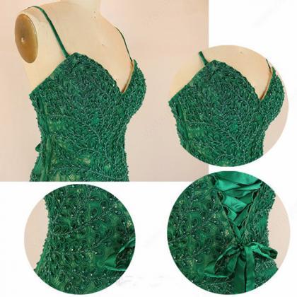 Green Trumpet/mermaid V-neck Lace Tulle..
