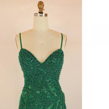 Green Trumpet/mermaid V-neck Lace Tulle..