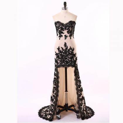 Lace Appliques Chiffon Sweetheart High Low Prom..
