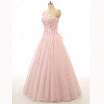Ball Gown Pink Tulle Beading Strapless Sequins..