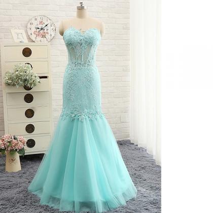 Teal Fashion Sweetheart Tulle Appliques Lace..