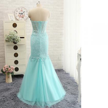 Teal Fashion Sweetheart Tulle Appliques Lace..