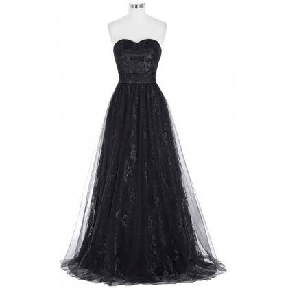 A-line Sweetheart Lace Tulle Floor-length Ruffles..