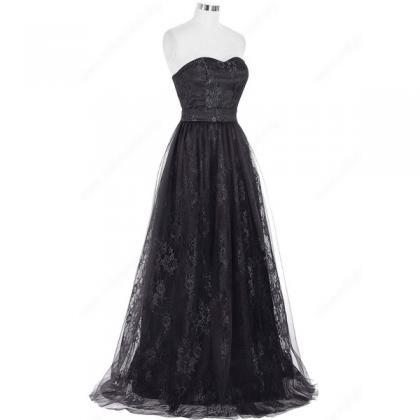 A-line Sweetheart Lace Tulle Floor-length Ruffles..