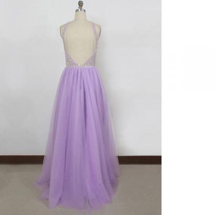 A-line Scoop Neck Tulle Floor-length Crystal..
