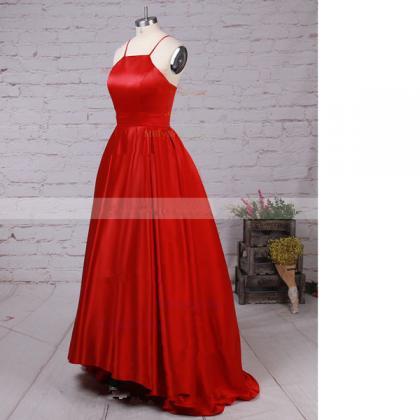 Ball Gown Scoop Neck Satin Asymmetrical High Low..