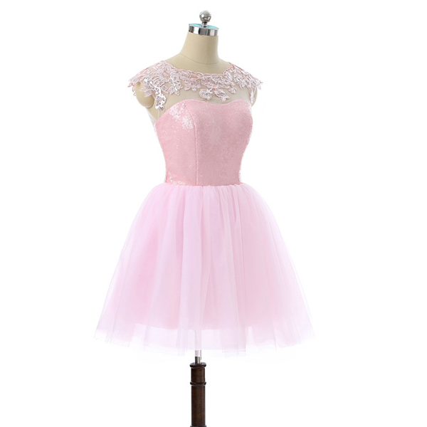 Scoop Neck Pink Sheer Mini Dress - Summer