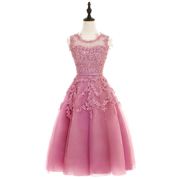Scoop Neck Short Mini A-line Appliques Lace Tulle Sleeveless Homecoming Dress
