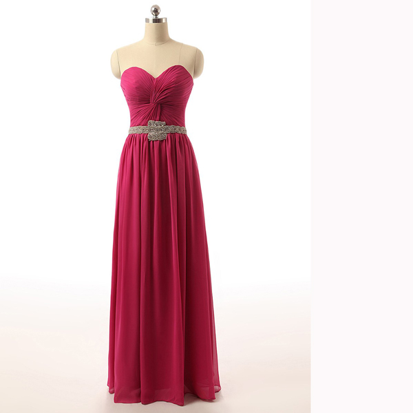 Red Sweetheart Chiffon A-line Floor-length Criss Cross Long Prom Dresses