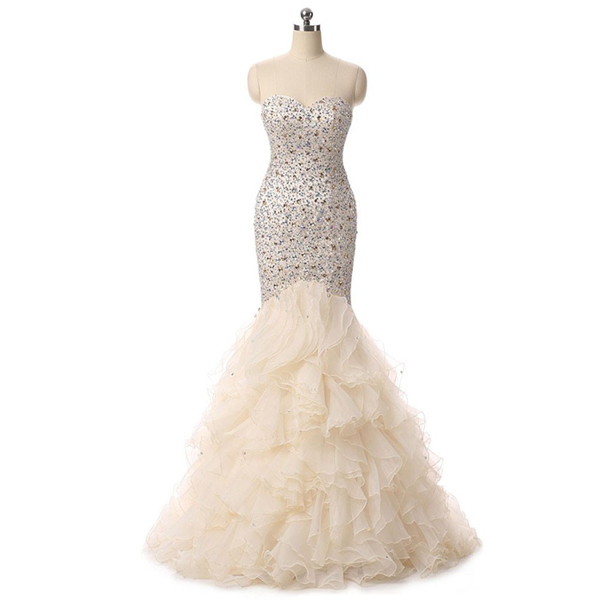 Trumpet/mermaid Sweetheart Tulle Floor-length Beading Stunning Sparkle Shine Long Prom Dresses
