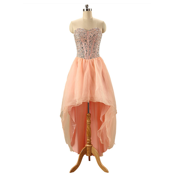 Pink A-line Sweetheart Chiffon Asymmetrical Sequins Lace-up High Low Long Prom Dresses