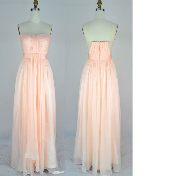 A-line Sweetheart Chiffon Floor-length Ruffles Elegant Pink Long Prom Dresses