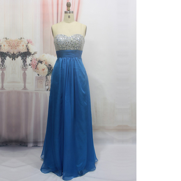 Empire Sweetheart Chiffon Floor-length Crystal Detailing Turquoise Open Back Long Prom Dresses