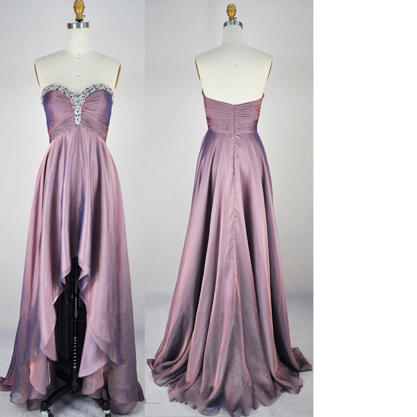 A-line Sweetheart Chiffon Asymmetrical Crystal Detailing High Low Pink Long Prom Dresses