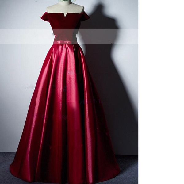 Ball Gown Off-the-shoulder Satin Velvet Floor-length Sashes/ribbons Lace-up Long Prom Dresses
